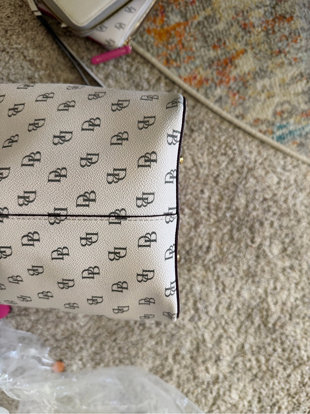 Dooney & Bourke White and Pink Bucket Bag - Picture 6 of 12